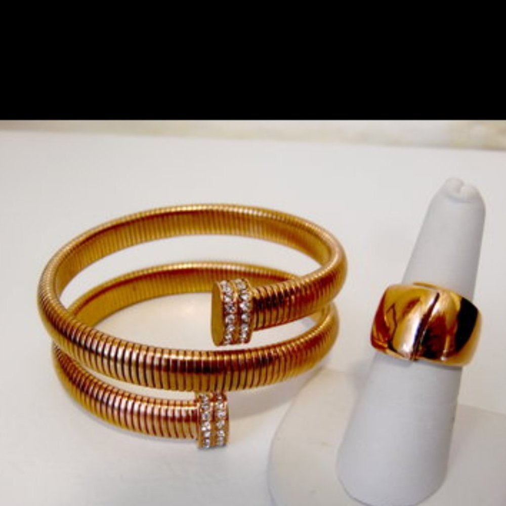 Technibond Rosetone Band Ring Size 8 & Crystal Coil Bangle